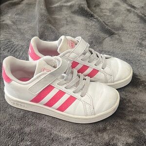 Adidas Kids' White and Pink Striped Sneakers